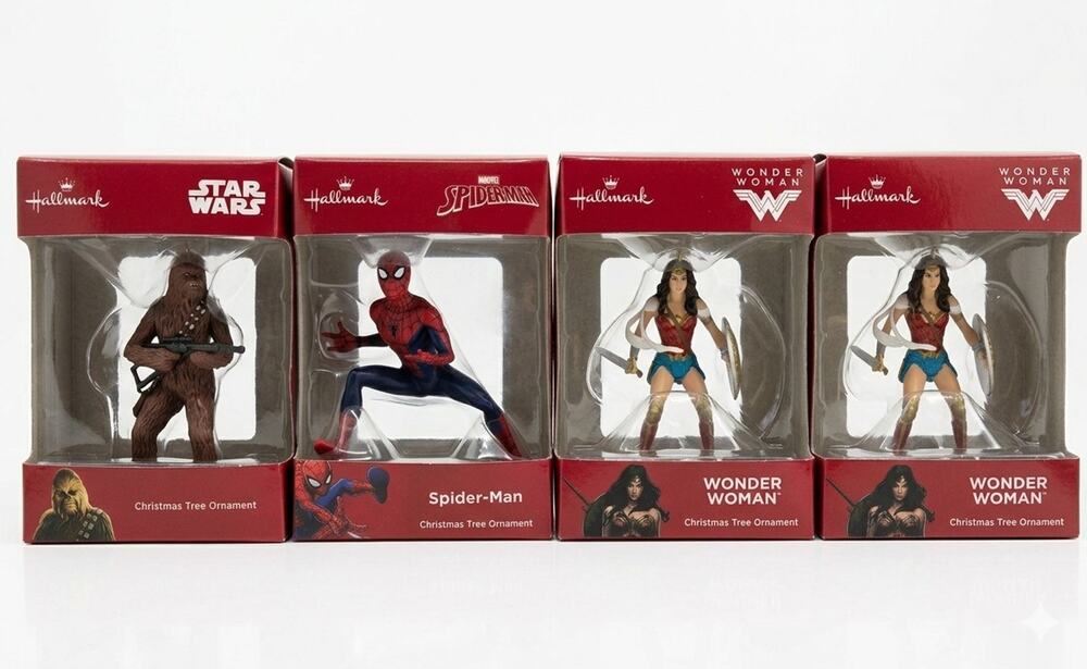 Hallmark Christmas Ornaments Lot of 4 Chewbacca Spider-Man Wonder Woman (2) G04
